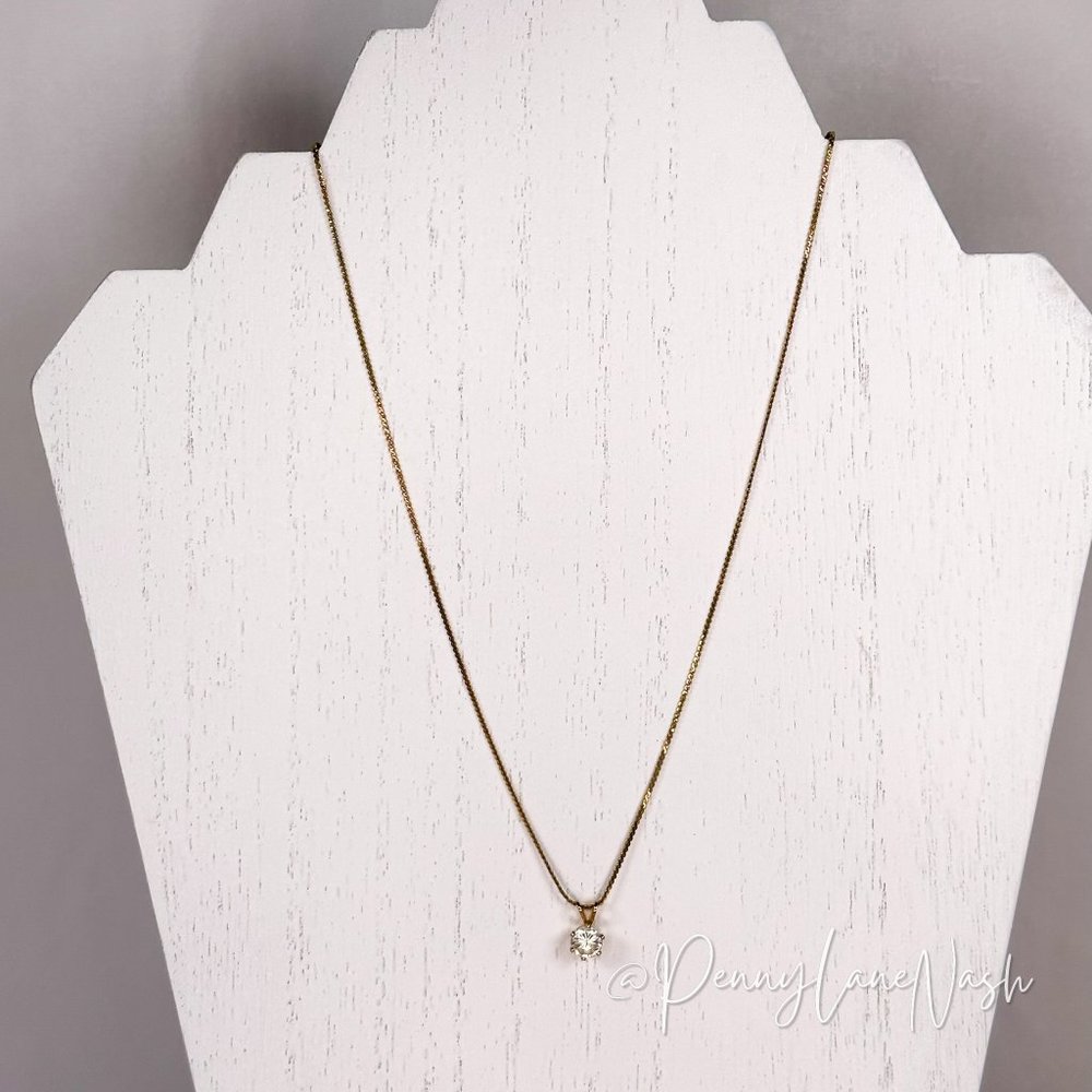 Vintage Gold Set Rhinestone Circle Solitaire Necklace - Picture 1 of 6